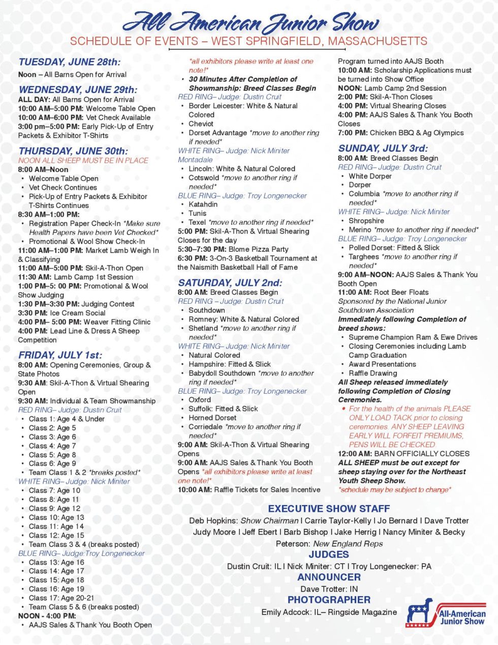 Schedule AllAmerican Junior Sheep Show