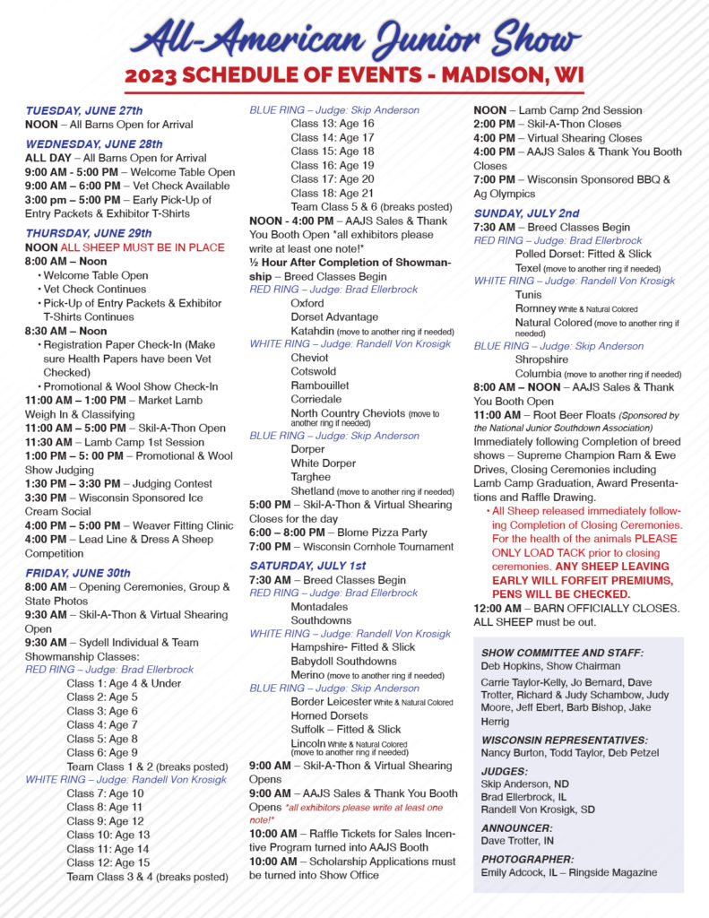 Schedule AllAmerican Junior Sheep Show